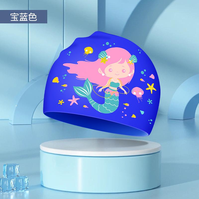 Kids Swim Cap High Elastic Waterproof Silicone Breathable Lightweight Cartoon Pattern for Pool Swimming Boys Girls Comfort Fit