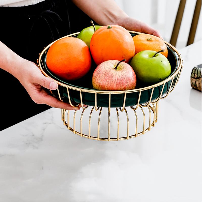 Wrought Iron Ceramic Plate Fruit Plates Candy Snack Tray Salad Bowl Dish Dessert Dim Sum Cake Stand