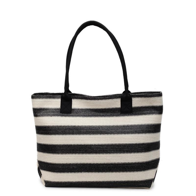 Striped Tote Bag Woven Large Capacity Shoulder Women's Bag Lazy Wind Light Vacation Bag Shopping Bag Women