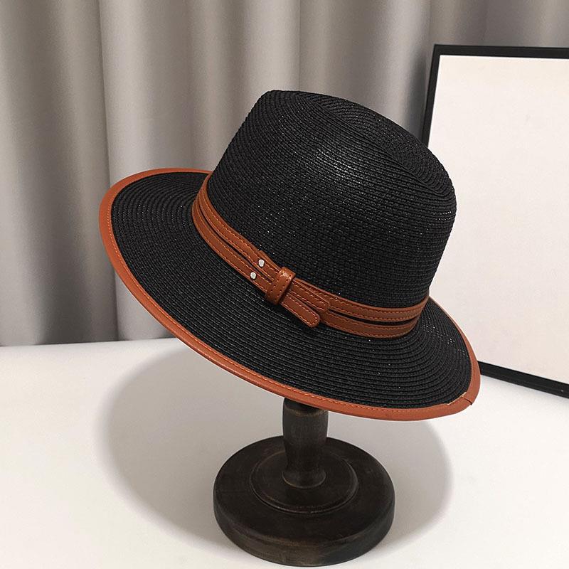 Fashion Double Belts British Top Hat Summer Vacation Panama Beach Hat Jazz Sun Shading Fedora Straw Hat