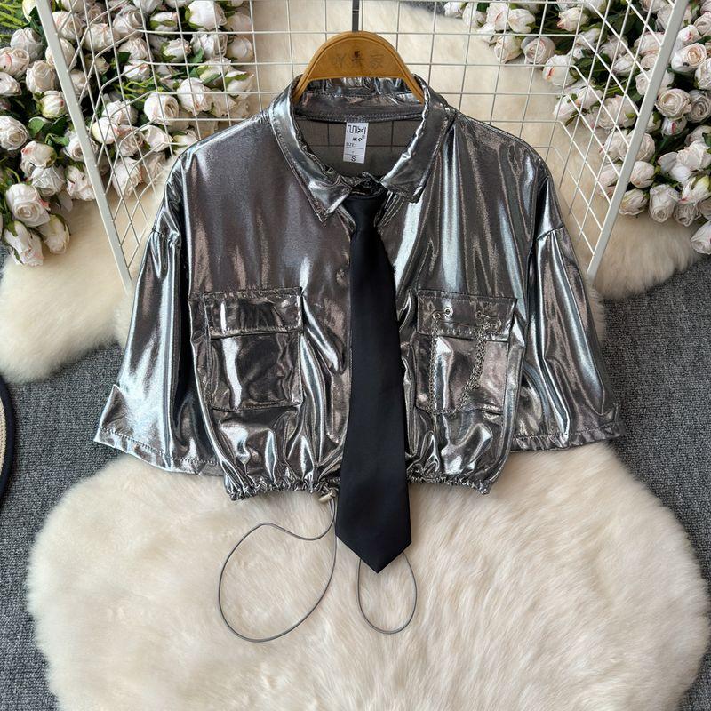 

DS Рубашка Пальто Чирлидинг Хип-Хоп Тренировочное Платье Короткий Рукав Silver S