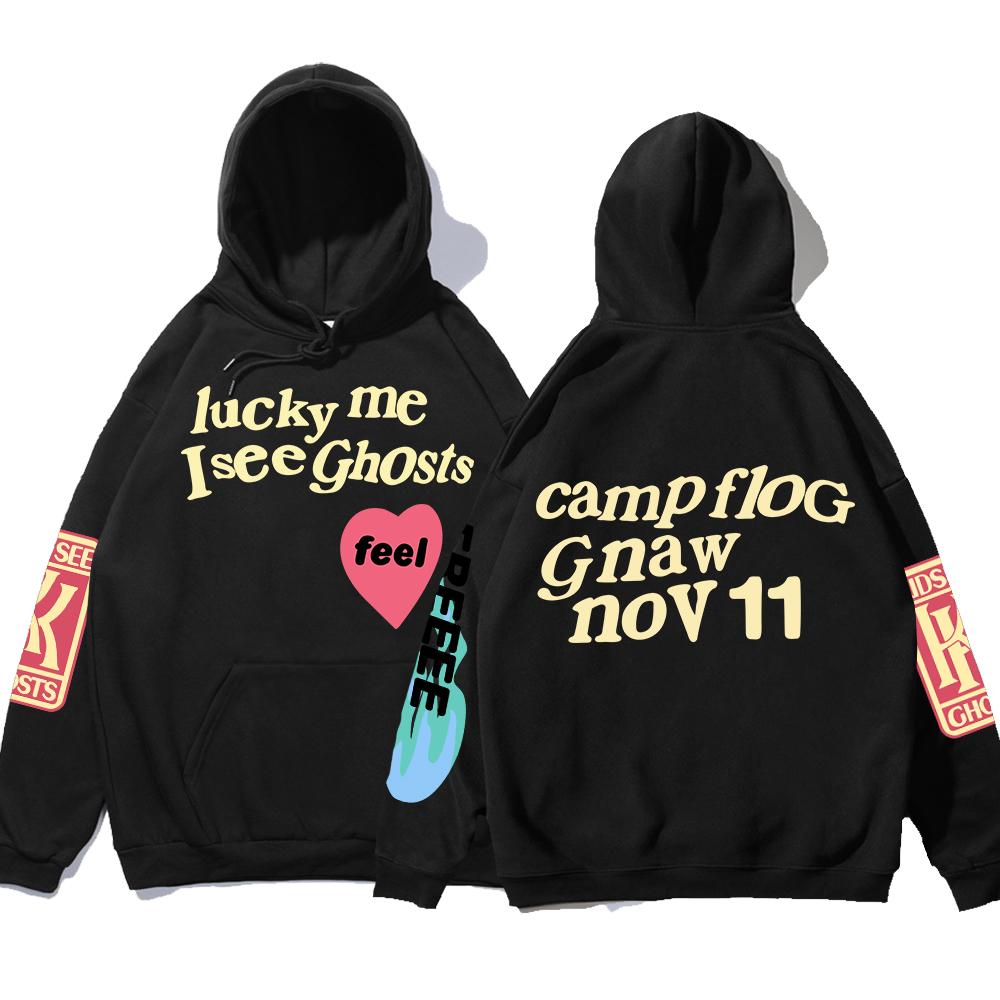 

Graffiti Letter Printed Loose Hooded Kanye Sweatshirts Men Oversized Fleece Luck Me I See Ghosts Hoodie Unisex Pullover Hoody 2XL