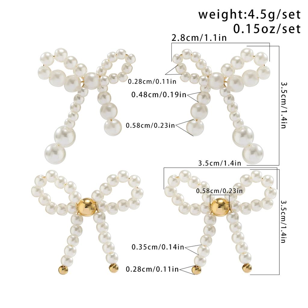 2Pairs/Set Elegant Imitation Pearl Bow Bowknot Stud Earrings for Women Wed Bridal Korean Fashion Piercing Earrings Jewelry Gift