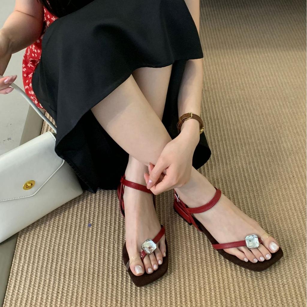 Fashion 2025 Summer Flip Flops Platform Retro Woman Shoes Square Toe Female Sandal Corrective Original Comfort Low Girls Open Beige Fash