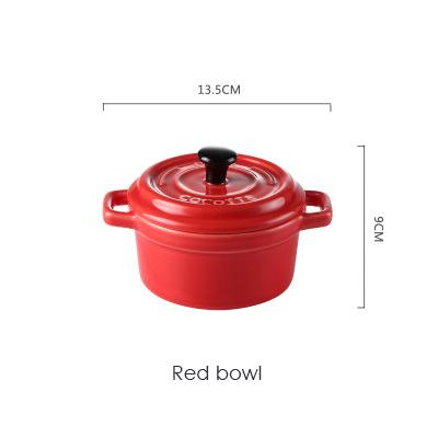 Nordic Design Classic Color Ceramic Glazed French Onion Ceramic Soup Bowl With Lid and Handle (Red,As picture)