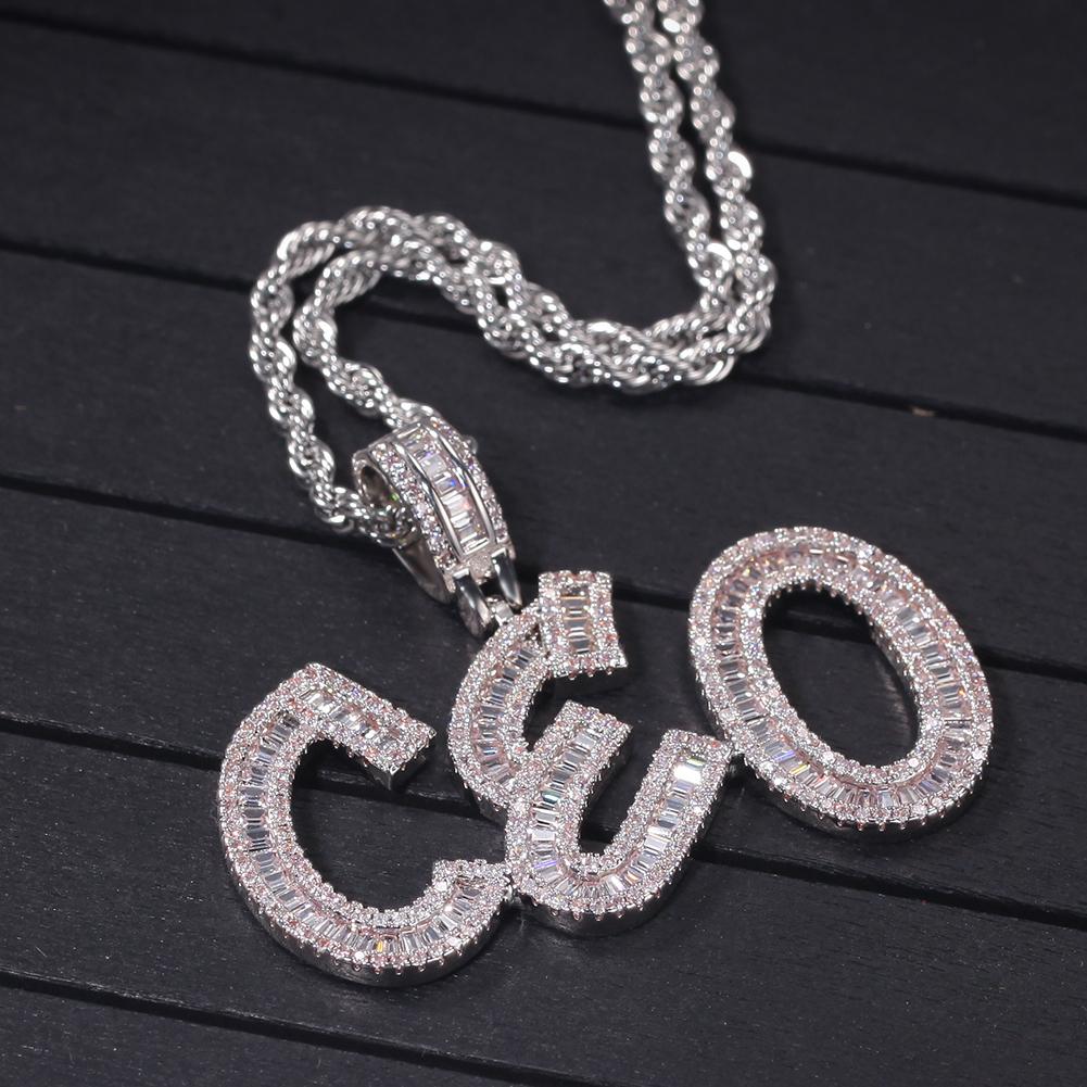 THE BLING KING Iced Cubic Zircon Baguettecz Initial Letters Pendant Necklace Words Name With 4mm CZ Tennis Chain Jewelry