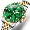 OLEVS Men's Quartz Watch, Business Style, Stylish, Waterproof, Diamond-Inspired, Metal Band, Date Display, Luminous, Gift, Green