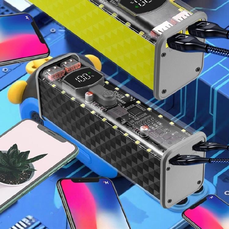 LED Illuminateds 45WPD Fast Charge Battery Case 8x18650 Holder Transparents ABS No Soldering