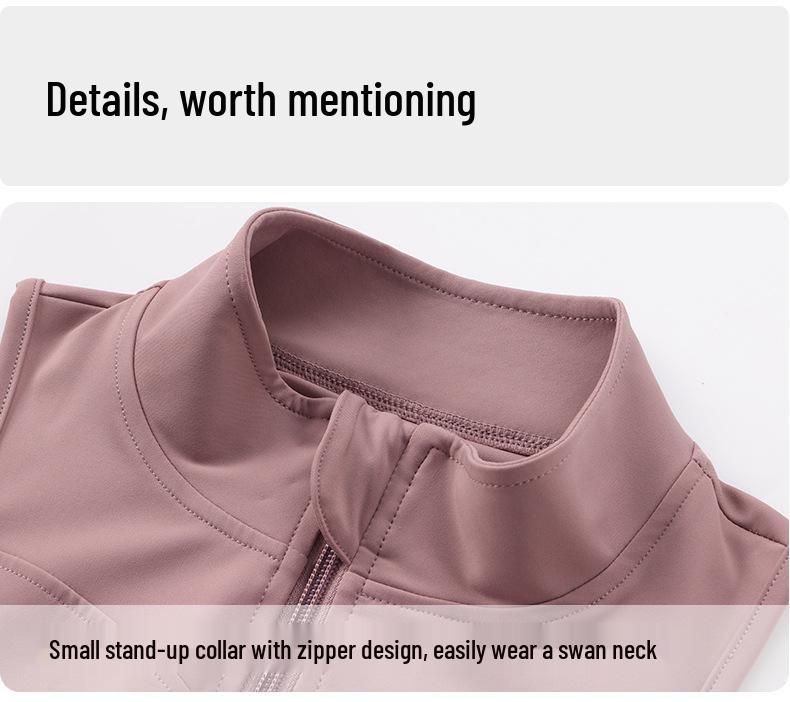 Dámský nahý top na jógu se zipem a ochranou proti nárazům - Zeštíhlující bez rukávů se stojáčkem pro letní venkovní sporty.