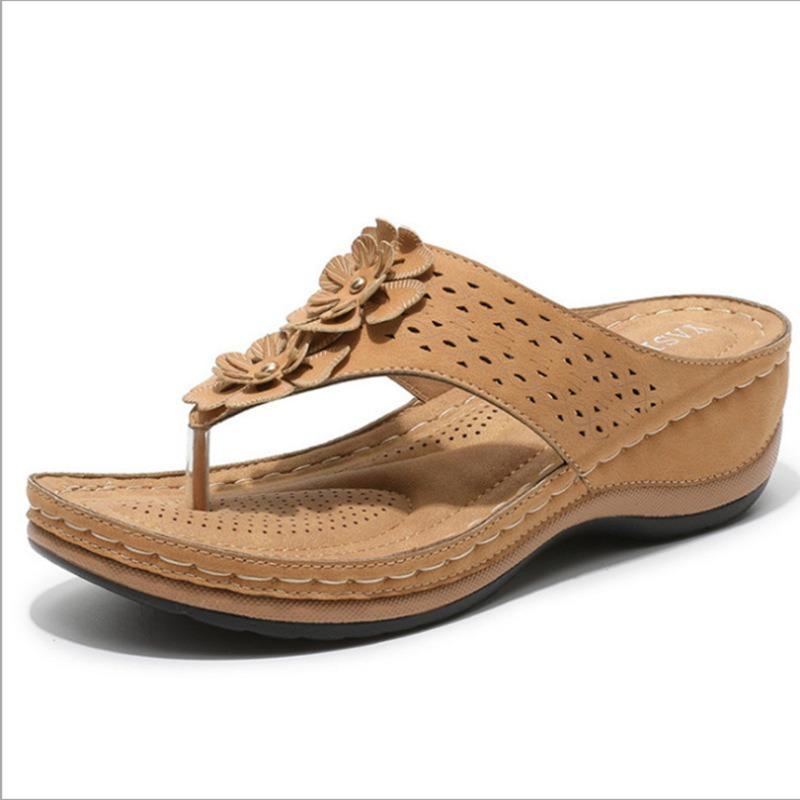 

20 summer new large size flower sandals car line herringbone pinch foot slope heel women s cool slippers 43 коричневый