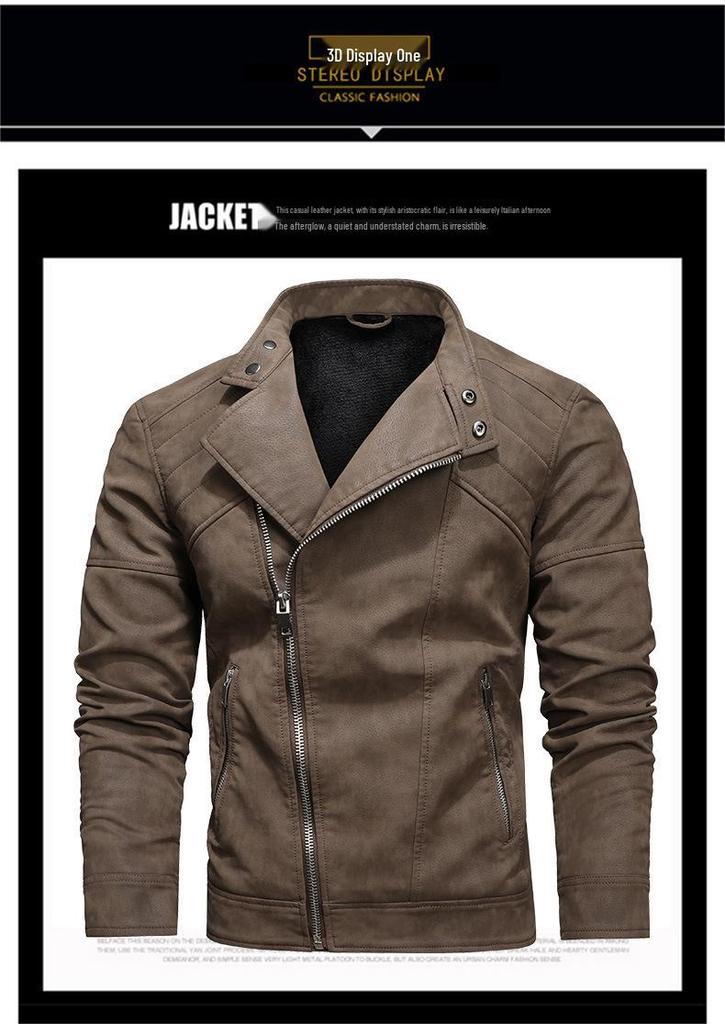 New Men's Asymmetrical Zipper Leather Motorcycle Jacket - European & American Style