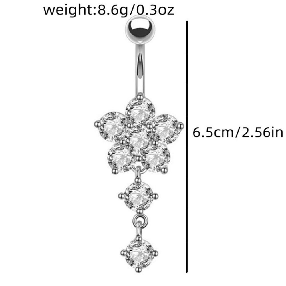 Rhinestone Flower Pendants Belly Button Ring Stainless Steel Body Piercing Jewelry Girls