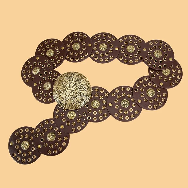 

Женский ремень Spice Girl Y2K Стиль Харадзюку Винтажный Дизайн Пэчворк с Заклепками Широкие Ремни Для Женщин Уличный Стиль Искусственная Кожа Пояс 105CM светло-коричневого