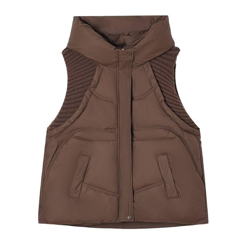 A-word Vest Down Cotton Padded Jackets Short Waistcoat Mid-Length Slim Hooded Autumn Winter Jackets Solid Women's Coats
