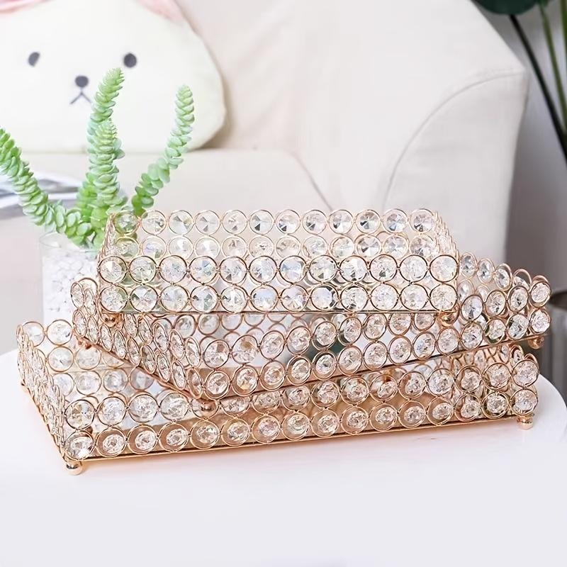 1 buc. Tavă Rectangulară cu Oglindă de Cristal, Tavă Decorativă cu Oglindă pentru Depozitarea Bijuteriilor, Tavă de Depozitare pentru Comodă și Masă de Toaletă, Tavă Decorativă