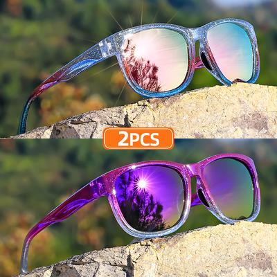 2 Paar Klassieke Vierkante Modebrillen Unisex - Lichtgewicht Kleurrijk Parelmoer Frame Buiten Sport Stijl Brillen