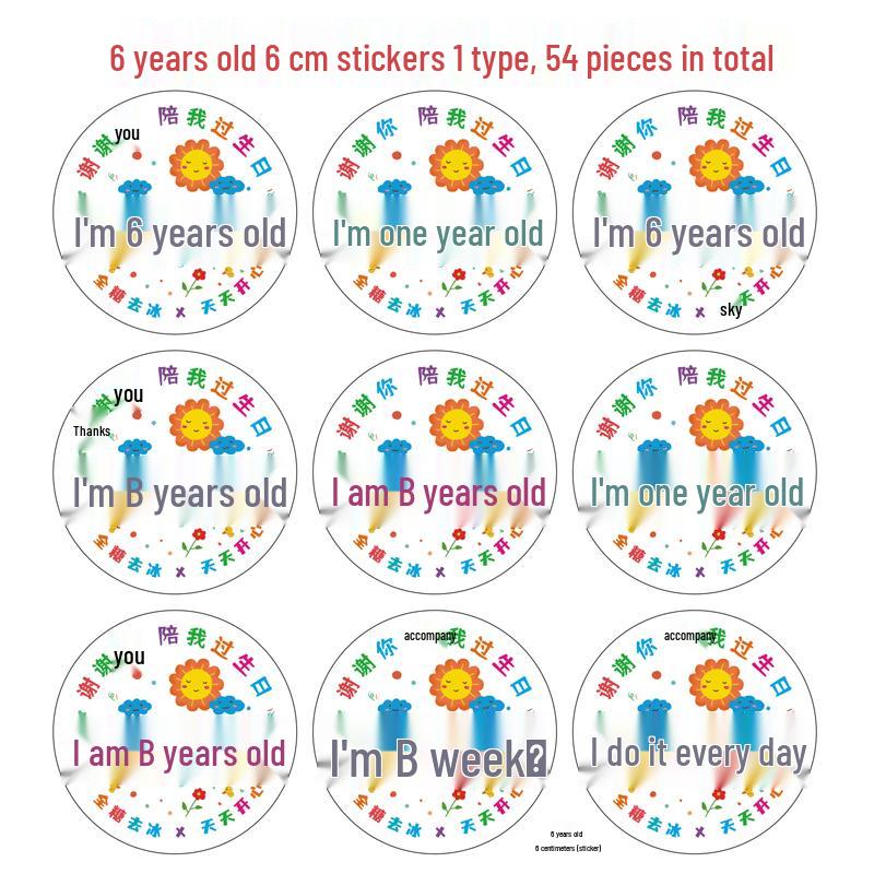 Baby's Double Full Month Happy Sticker for Birthday Party Favors, Gift Bags, and Kindergarten Teachers