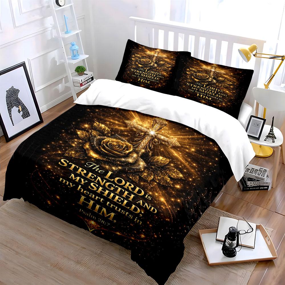 Golden Cross and Psalm Print Set Bedding Duvet Cover Set Duvet Cover Pillowcases (1 * Duvet Cover 2 * Pillowcases, without duvet insert)