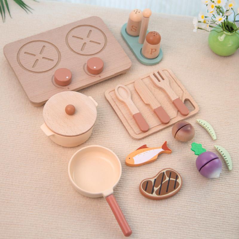 Wooden Simulation Cooking Utensils, Pots, And Children Toy Sets For Sensory And Cognitive Growth