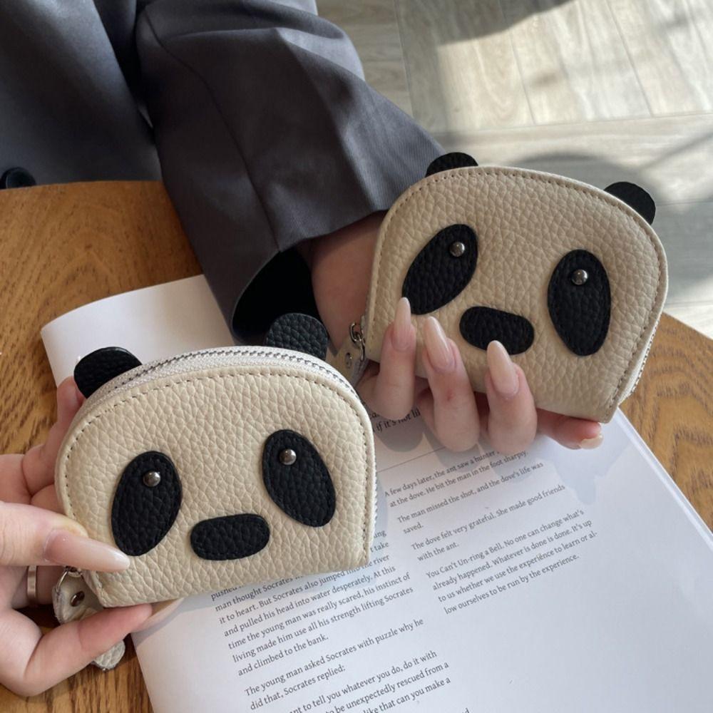 Zipper Panda Wallet with Keychain Cute Card Holder Portable PU Leather Coin Purse  Women