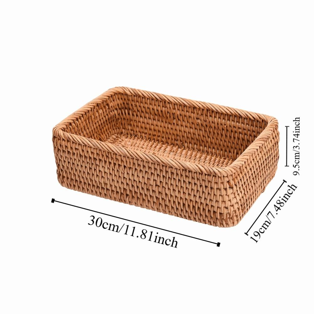 Rattan Wicker Storage Basket Rectangular Snack Toy Storage Basket Living Room