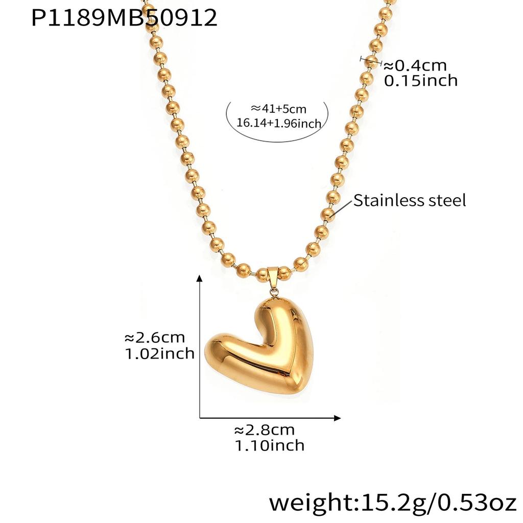 Oumayka 18K Gold-Plated Stainless Steel Heart & Round Bead Necklace