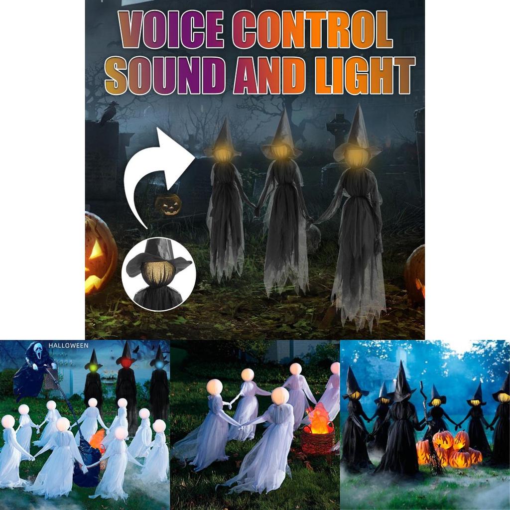 Enchanting Halloween Colorful Glowing Three Handheld Witches White Witch Ghost Decoration