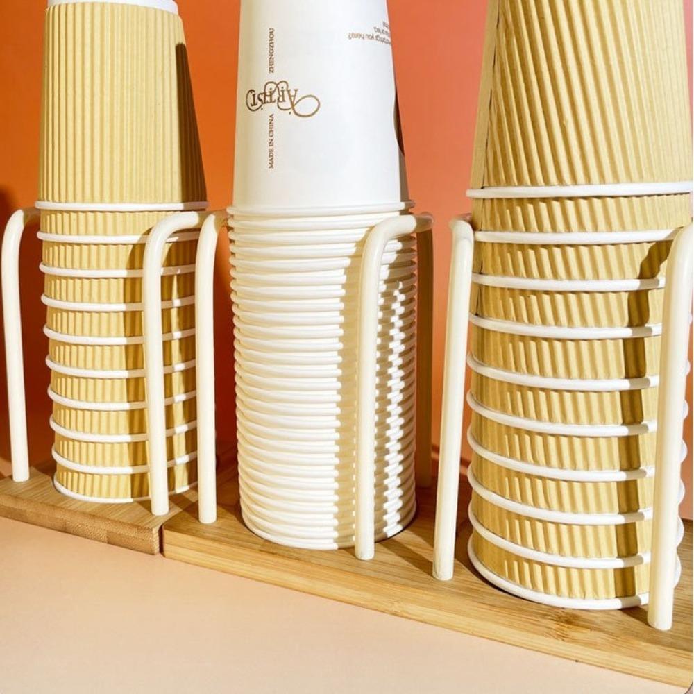 Nordic Style Disposable Cup Holder Wooden Bottom with Longer Stick Paper Cups Picker Multifunctional Metal Cup Storage Rack