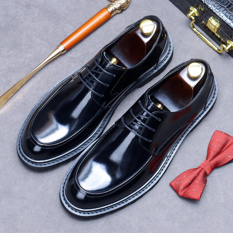 New High Quality Polished Business Casual Shoes British Men's Lace-Up Derby Shoes Bright Leather Formal Shoes Round Toe Loafers