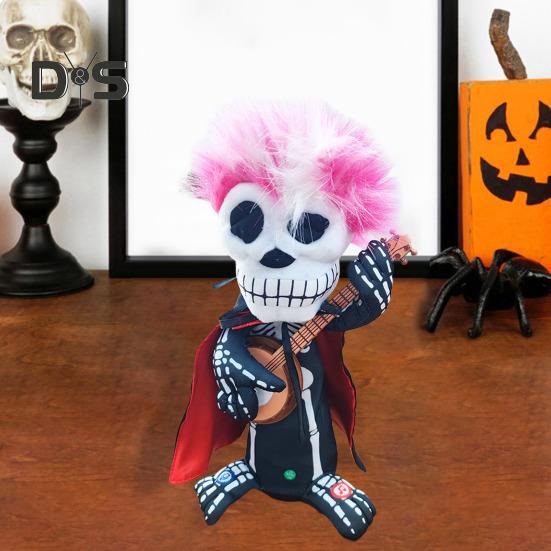 Halloween Rotating Skeleton Figurine Electric Music Spinning Skeleton with Red Light Eyes for Halloween Ghost Festival Prop