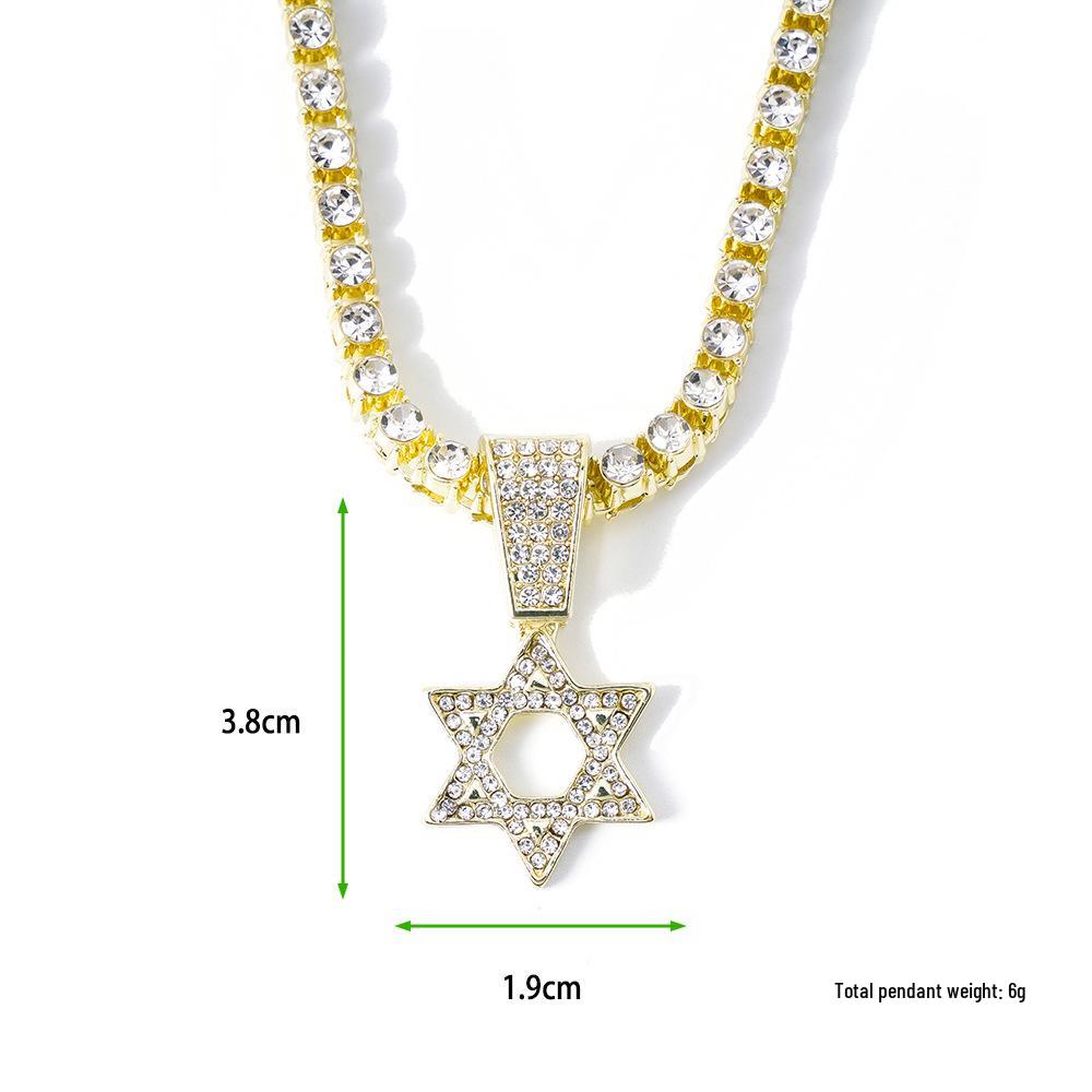 Versatile Punk Style Rhinestone-Inlaid Hip Hop Star Pendant Necklace in Zinc Alloy