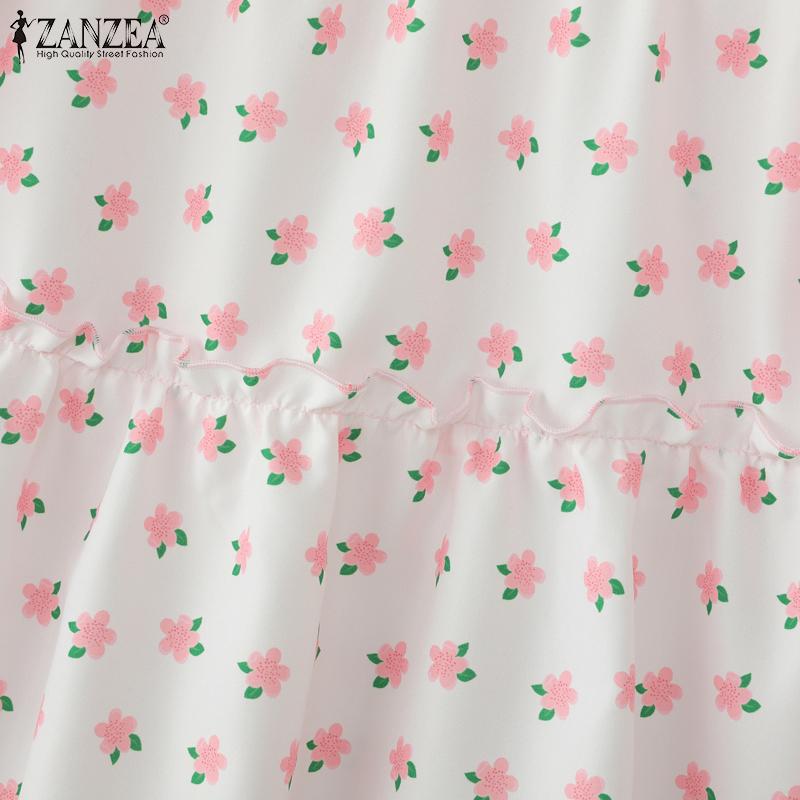 ZANZEA Women Casual Round Neck Short Sleeve Floral Print Summer Blouse