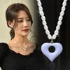 Elegant Korean Style Cream Heart Pearl Necklace For Women With Sweet Romantic Design