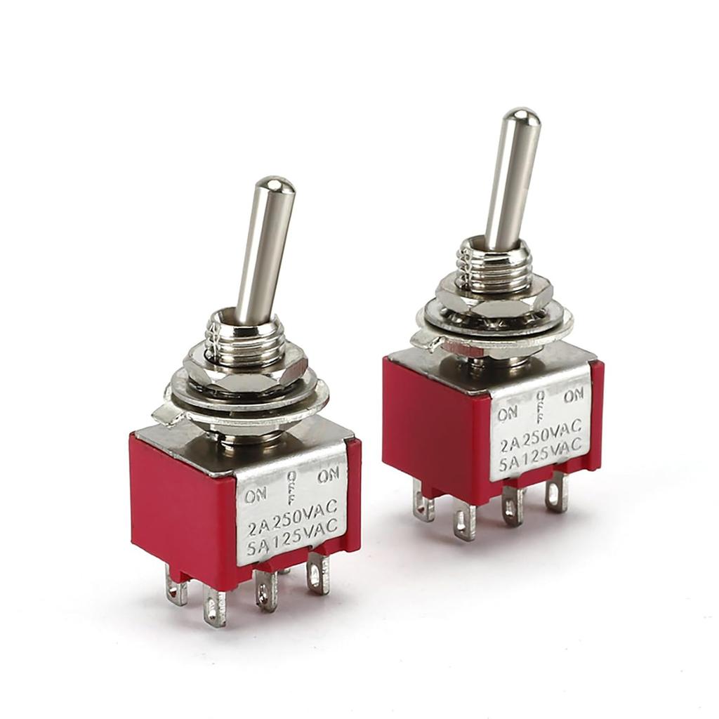 5PCS DPDT Mini Toggle Switch 6 Pin 3 Position 6mm Miniature ON/Off/ON Switch MTS-203 for Auto Car Boat Truck Car Dashboard Electronic Devices 6A 125V