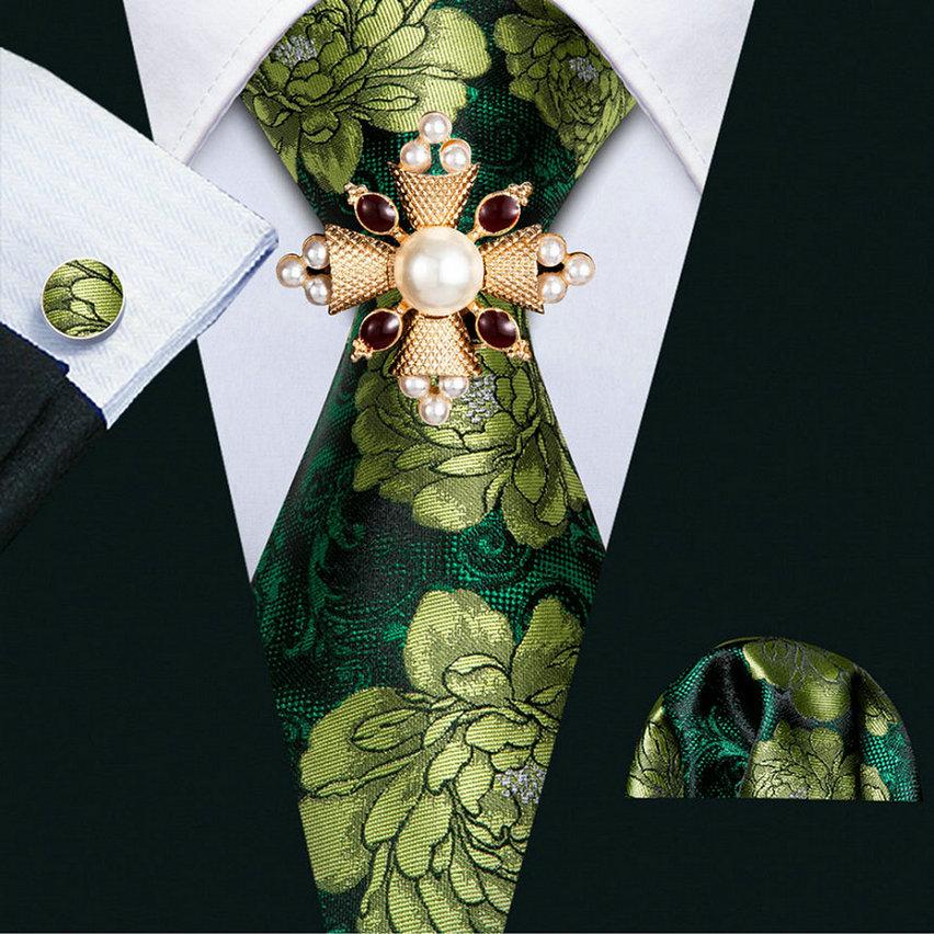 16 stiluri de cravată pentru bărbați, cu țesătură cachetadă, cu broșă de perle, set de butoni pentru nuntă