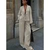 Solid Casual Two-piece Set European and American Fashion Lace-up Shirts Trousers Set Women Casual Two-Piece Set