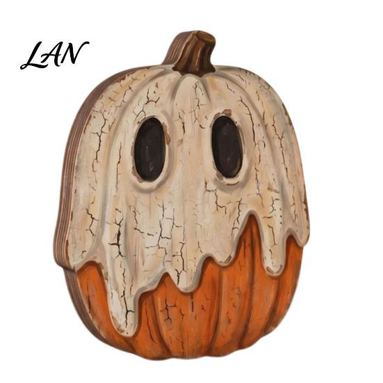 Decorative Wood Painting Art Halloween Wooden Ornaments, Distressed Pumpkin/Cat Decorations, Desktop & Wall Durable Tabletop Decors for Autumn Harvest