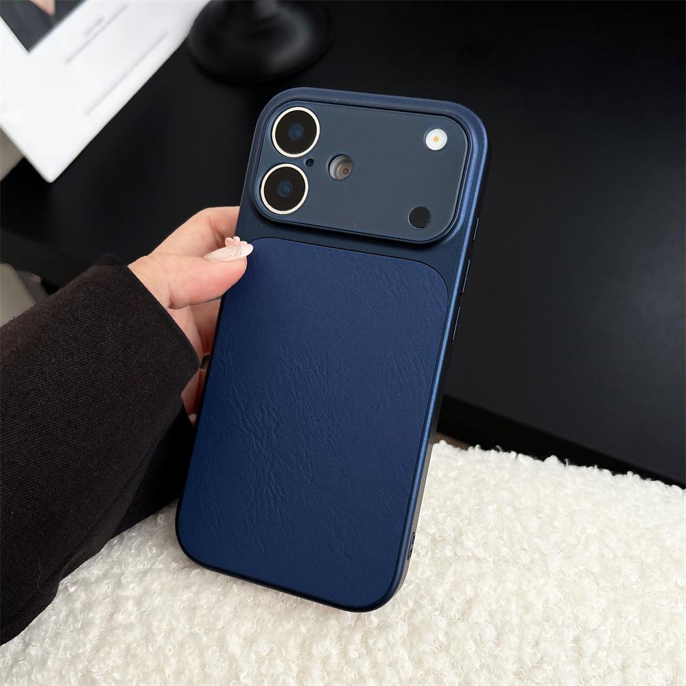 Funda de Cuero para Teléfono con Ventana Grande para iPhone 17 16 15 14 13 Pro Max Protección de Lente Mate Antigolpes Cubierta Trasera con Recubrimiento