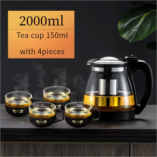 Velkokapacitní čajová konvice Domácí multifunkční filtrační konvice Zahuštěné vysoce borosilikátové sklo Čajová separace Puer čajová sada
