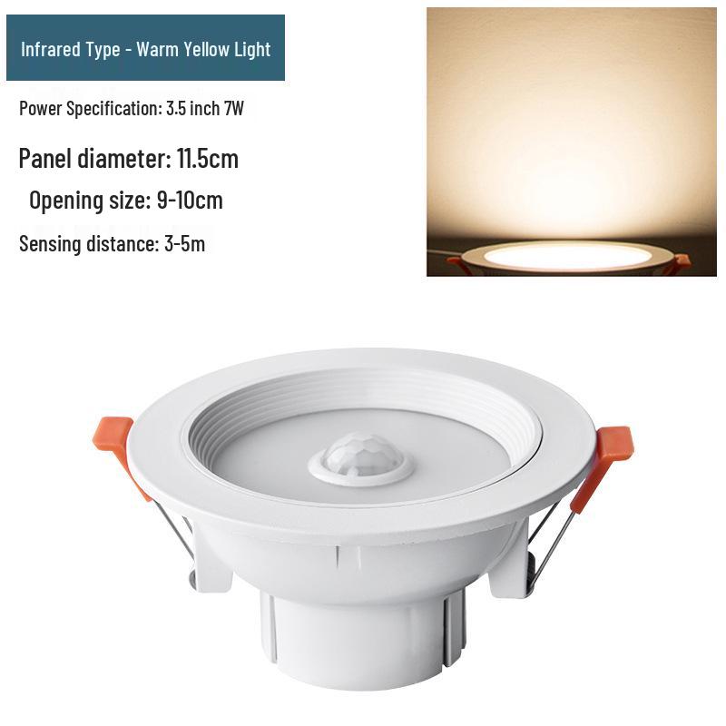 Infrared Motion Sensor Recessed Downlight with Sound Control, 3-inch Ceiling, 4-inch Cut-out Spotlight for Aisles.
