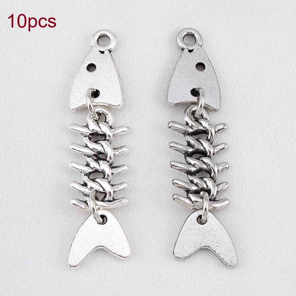 10pcs 30pcs Silver Color 50x11.5mm 3D Fishbone Charms Fish Pendant Fit DIY Handmade Metal Punk Jewelry Making Finding Supplies