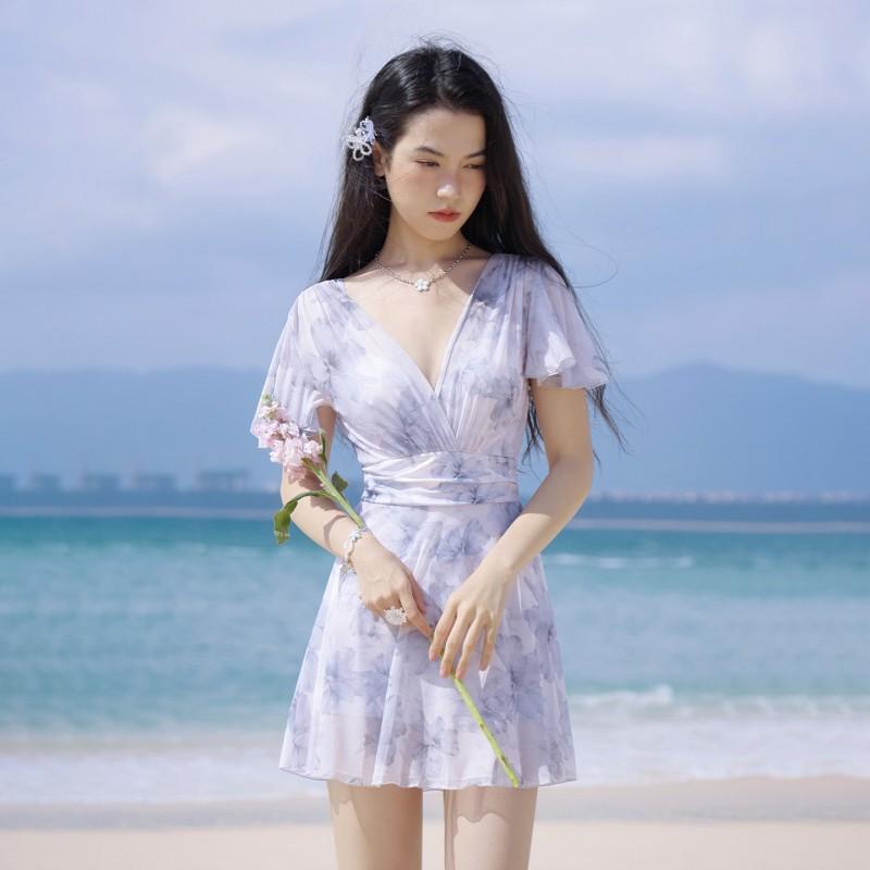 

Swimsuit Women s One-piece Skirt Conservative Belly-covering Slimming Sexy Vacation Hot High-end L фіолетовий
