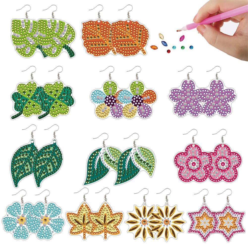 12 Pairs Double Sided Dangle Drop Mosaic Drill Earring Kits DIY Crystal Earring Making Craft Kit Mosaic Jewelry Accessories