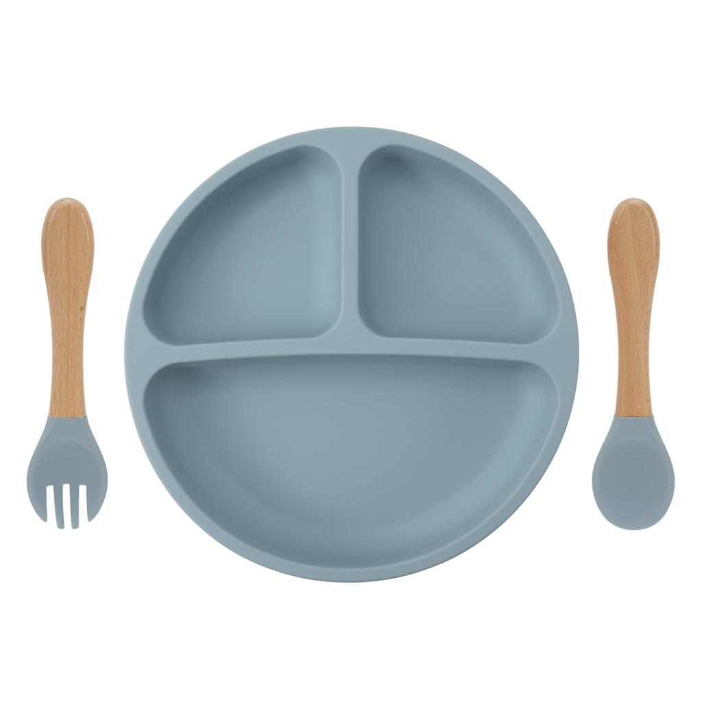 Color Kids 3PCS Children Feeding Tableware Set BPA Free Silicone Dishes Plate With Spoon Fork Training Baby Dinnerware Utensils