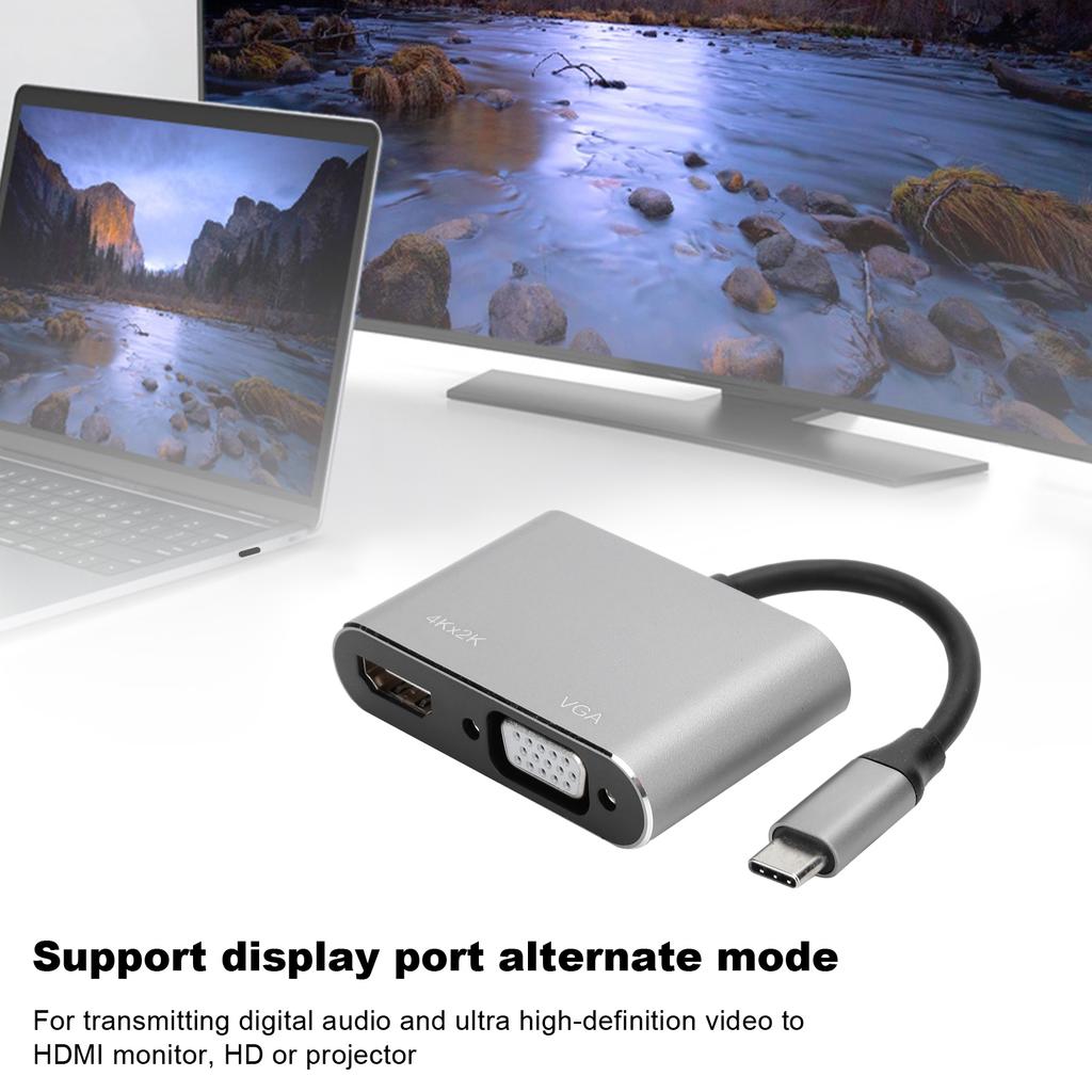 Adapter TypeC Hub to VGA DVI DisplayportCelsius3.1 Ethernet Converter Dock 4K Resolution(Silver )