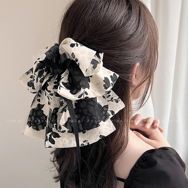 Korea Blume Haarspange für Frauen Elegant Schleife Haarspange Mädchen Schwarz Krabbe Haarspange Retro Halb-Klammer Haarnadel Haarschmuck