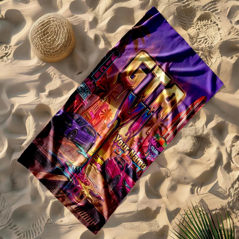 Gta Customizable Name Beach Towel Super Soft & Absorbent Suitable for Swimming Gym Camping Yoga Vacation