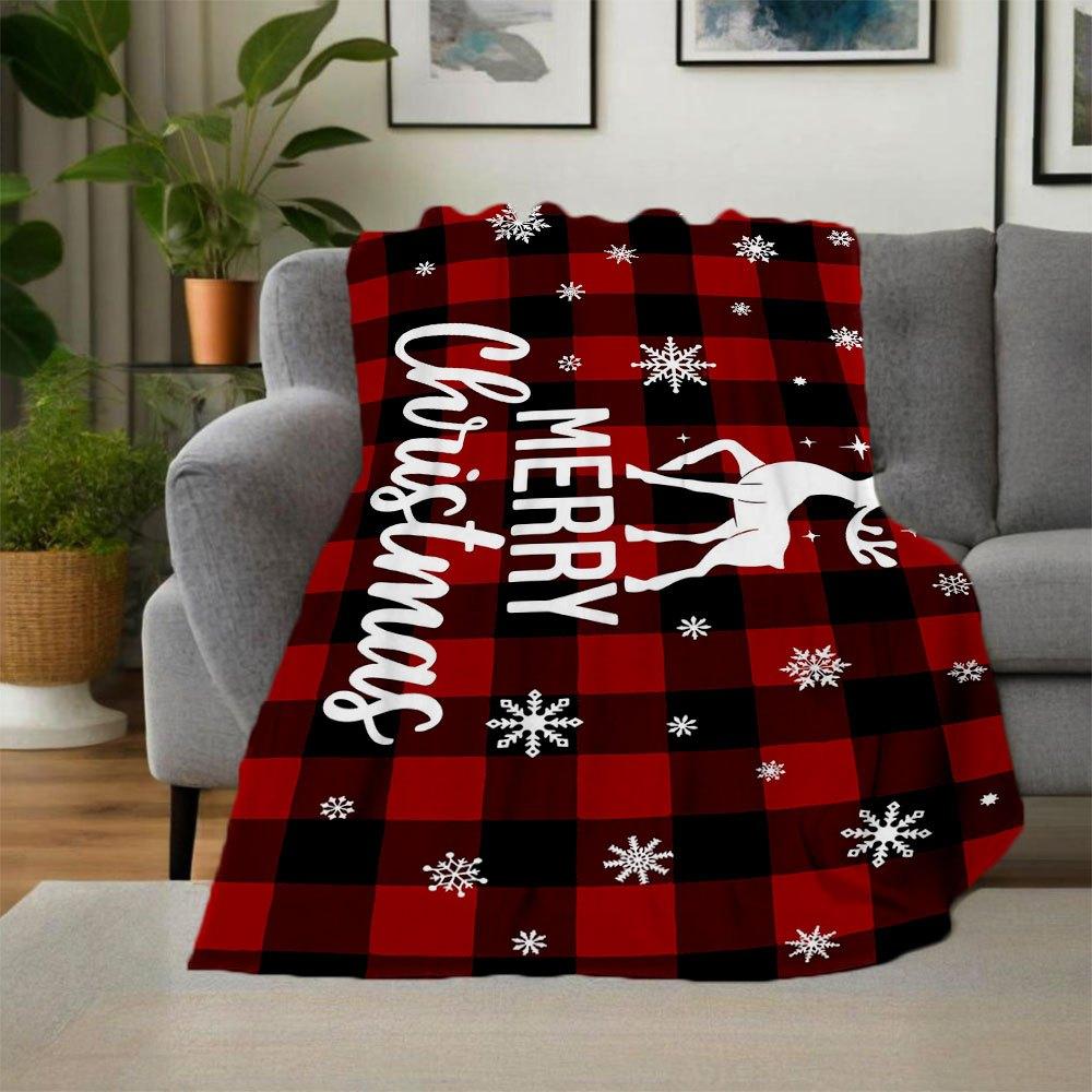 Christmas Reindeer Buffalo Plaid Poster PrintBlanket Flannel Throw Blanket for Sofa, Bed, Travel, Camping, Office, Couch, Chair, And Bed Gif
