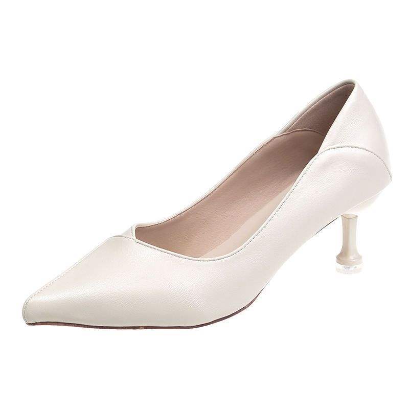 3Cm Not Tired Feet High Heels Annual Thin Heel 5cm Pointed Soft Leather Middle Heel Single Shoes Shallow Mouth Work Shoes