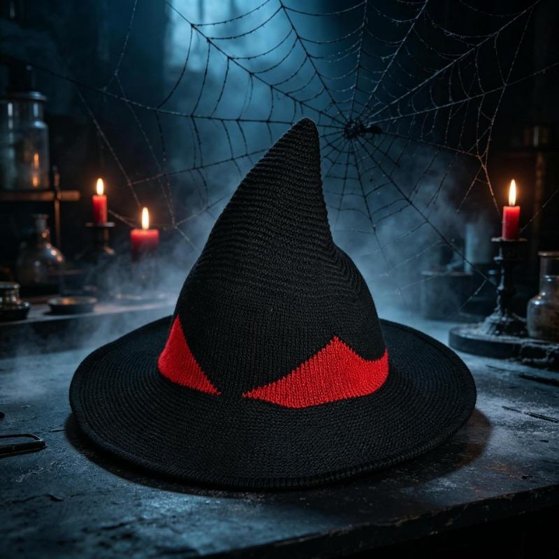 Halloween Party Color Blocked Knit Witch Hat Dark Style Cosplay Hat
